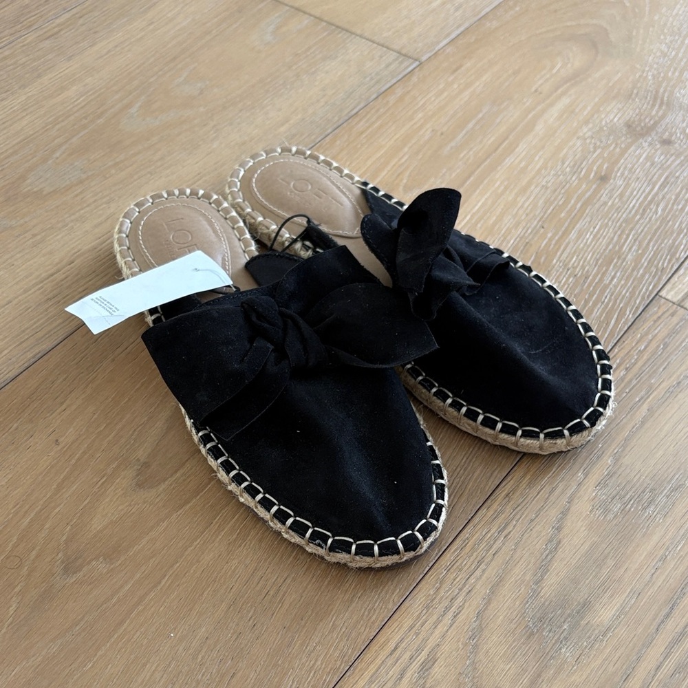 LOFT Black Espadrille Mules with Bow